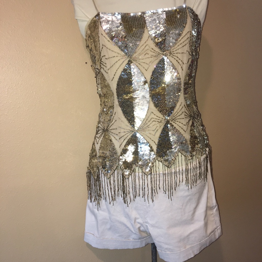 Sequin hand-sewn on silk top